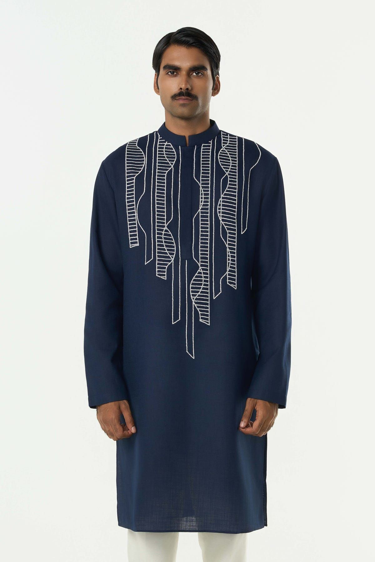 Grill Grid Kurta - Navy Blue - image 1