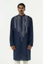 Grill Grid Kurta - Navy Blue view 1