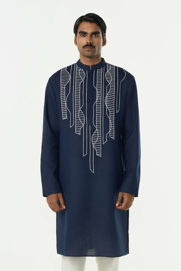 Line out Line — Grill Grid Kurta - Navy Blue