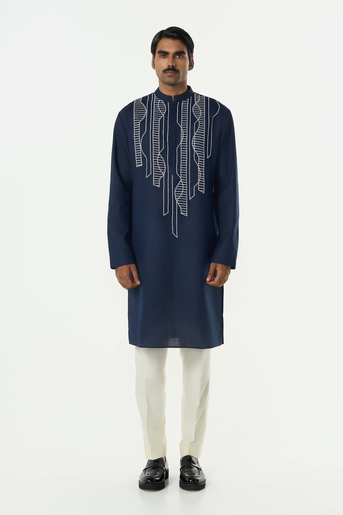 Grill Grid Kurta - Navy Blue - image 3