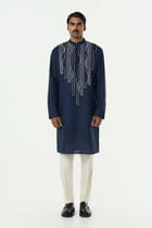 Grill Grid Kurta - Navy Blue view 3