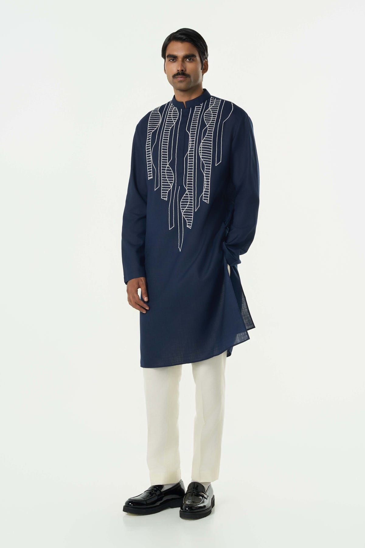 Grill Grid Kurta - Navy Blue - image 5
