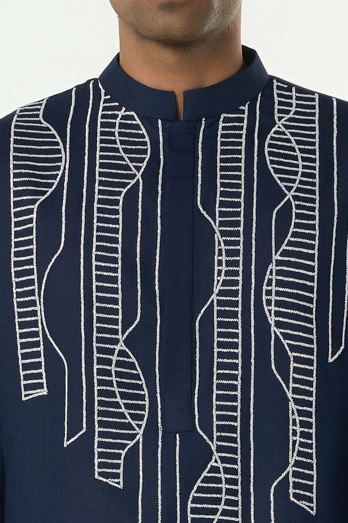 Grill Grid Kurta - Navy Blue - image 6