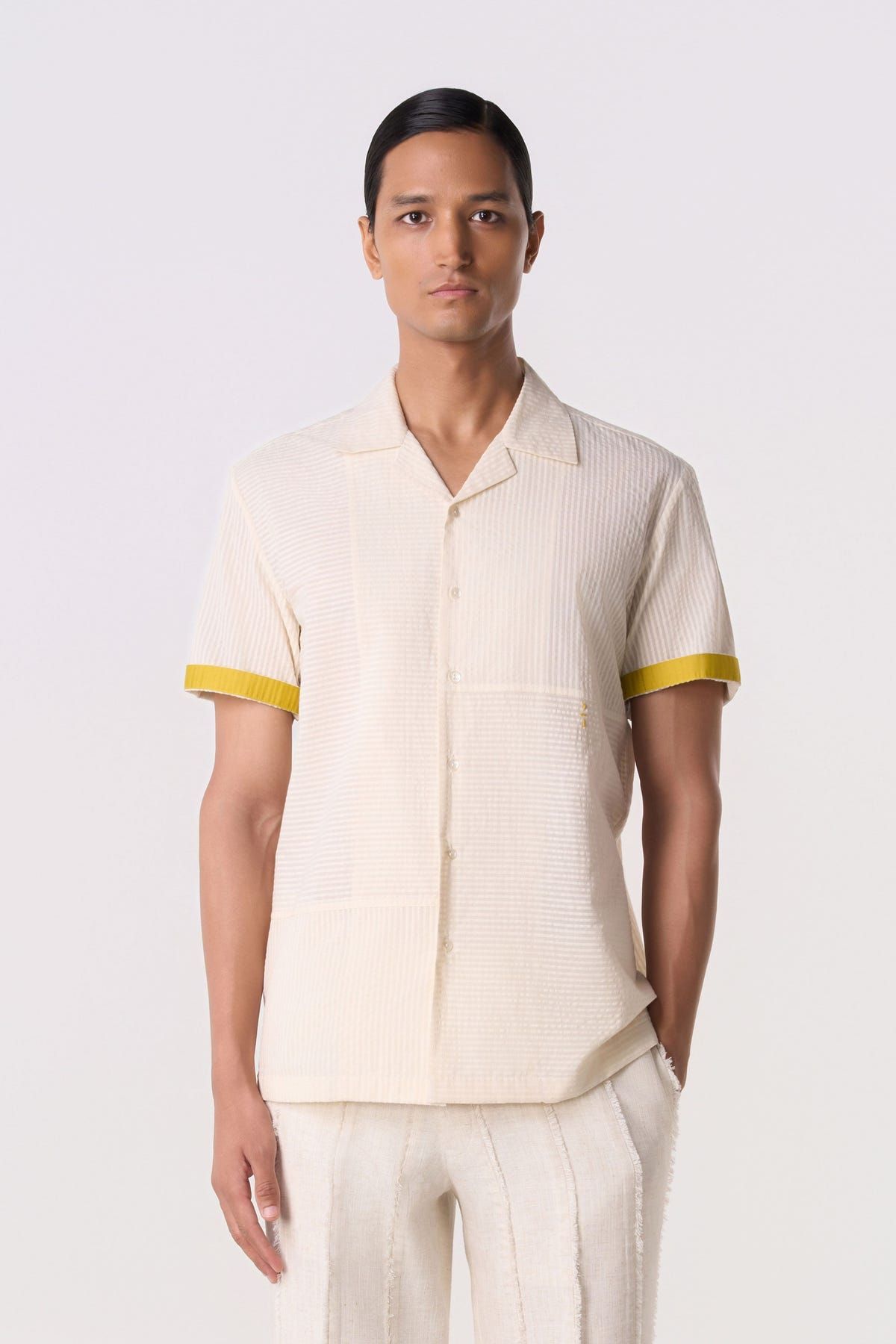 Ivory Seersucker Camp Shirt - image 1