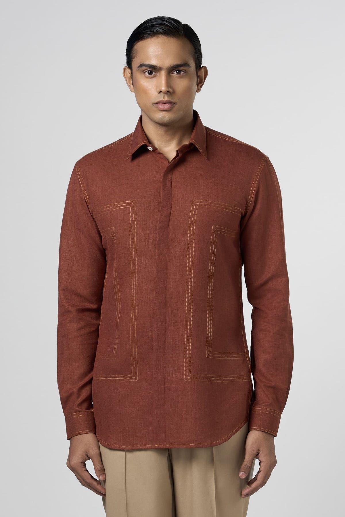 Rust Contrast Stitch Shirt - image 1