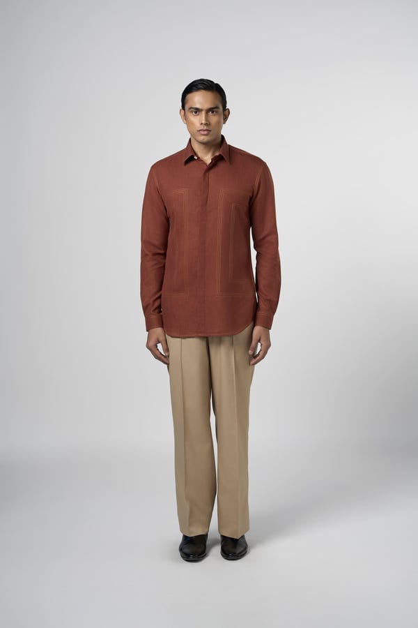Line out Line — Rust Contrast Stitch Shirt