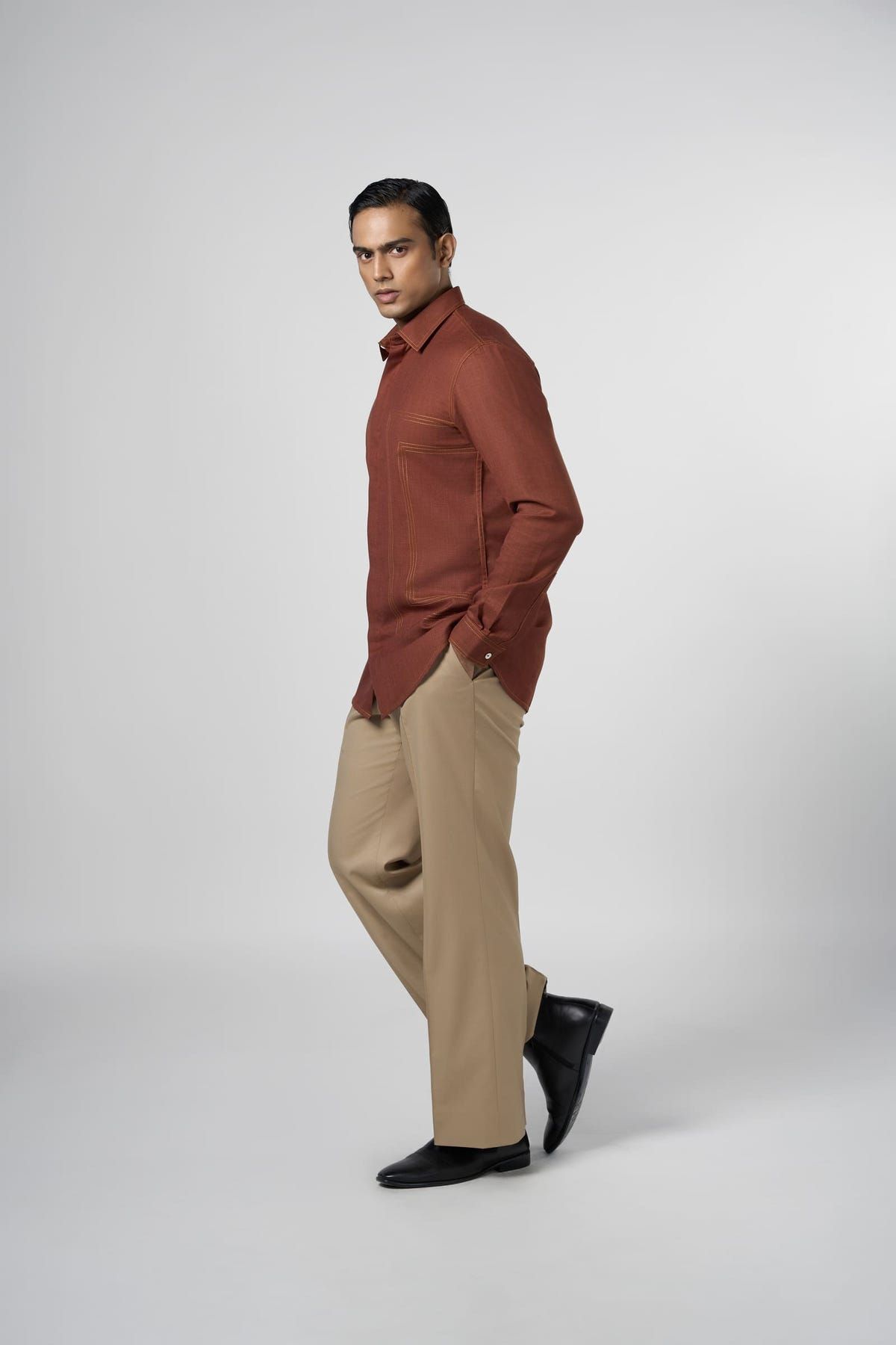 Rust Contrast Stitch Shirt - image 3