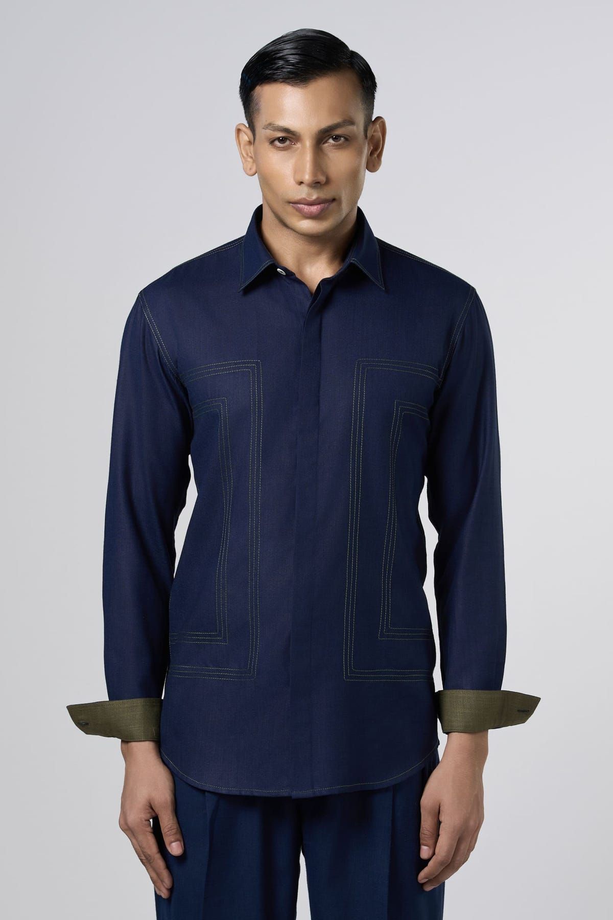 Navy Blue Contrast Stitch  Shirt - image 1