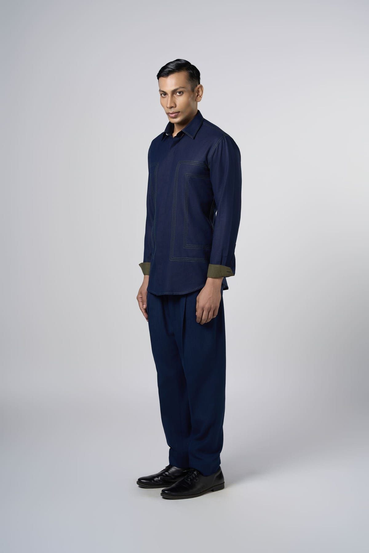 Navy Blue Contrast Stitch  Shirt - image 2
