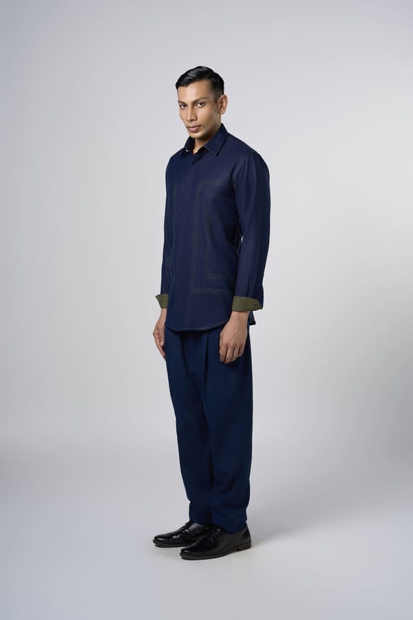 Line out Line — Navy Blue Contrast Stitch  Shirt