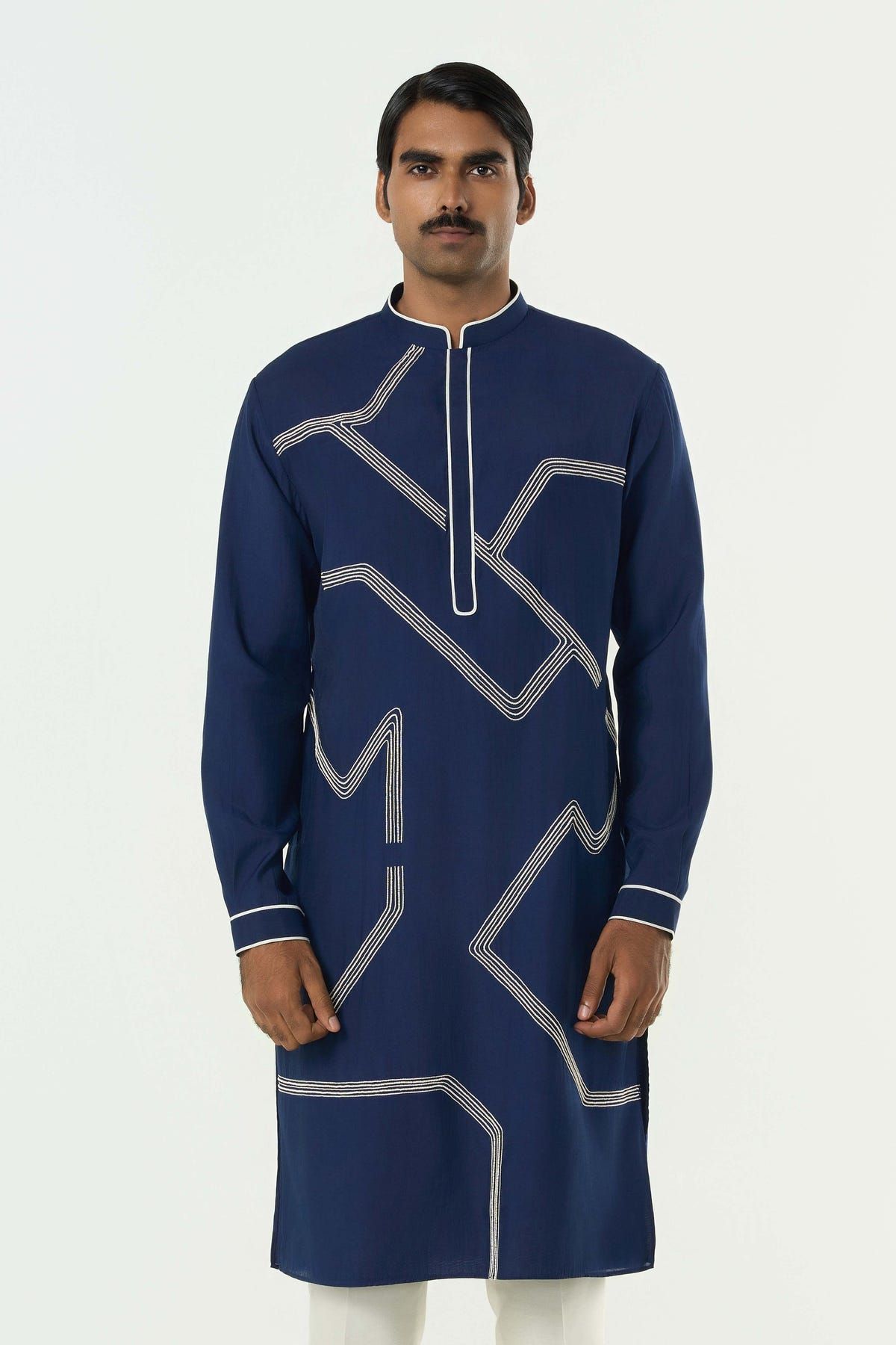 Meta Grid Kurta - Navy Blue - image 1