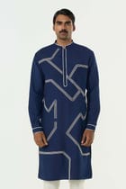 Meta Grid Kurta - Navy Blue view 1