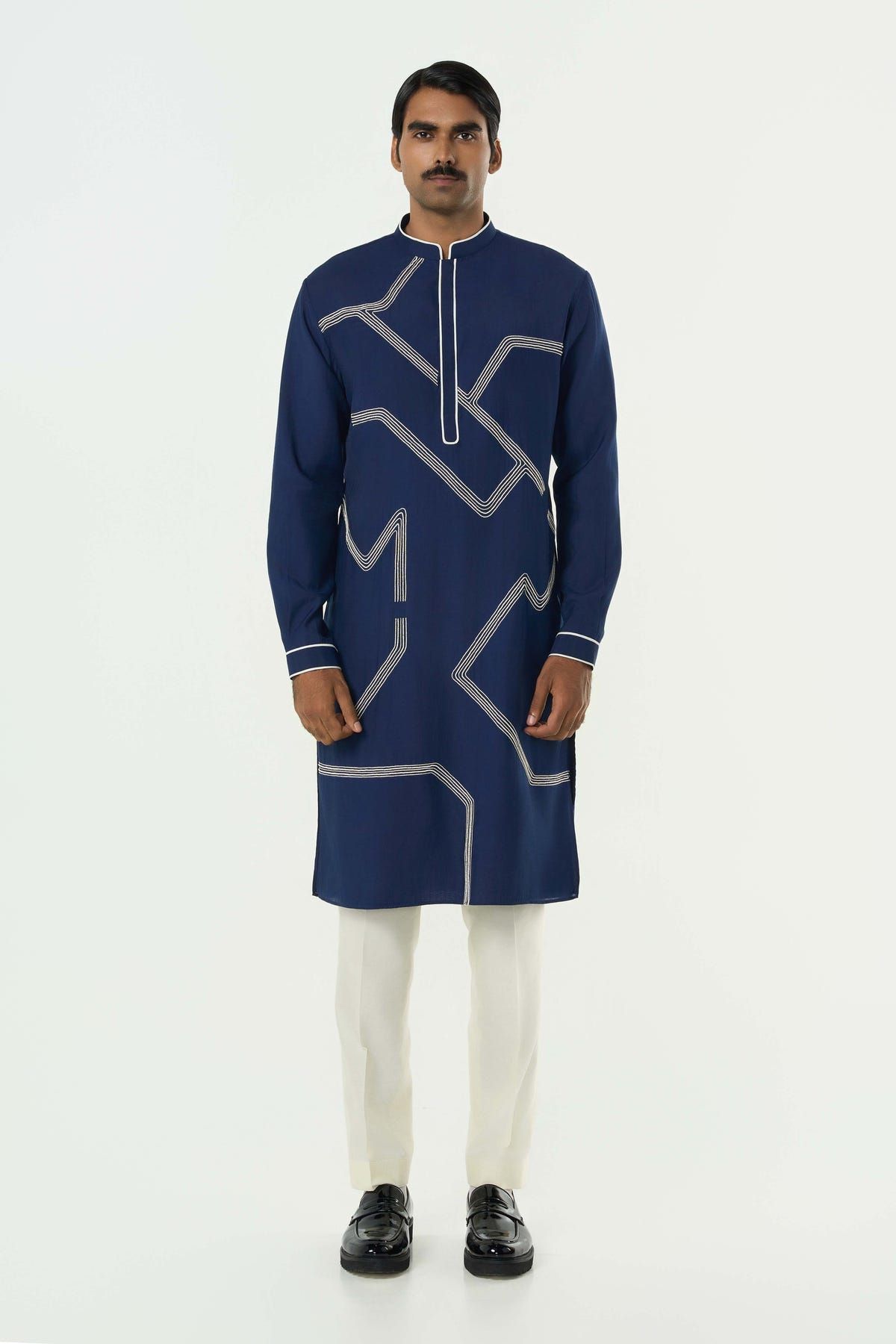 Meta Grid Kurta - Navy Blue - image 3