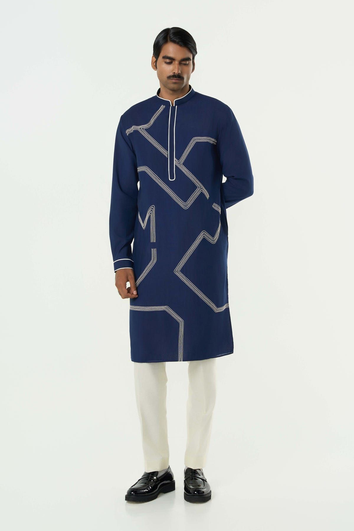 Meta Grid Kurta - Navy Blue - image 5