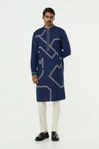 Meta Grid Kurta - Navy Blue view 5