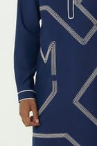 Meta Grid Kurta - Navy Blue view 6