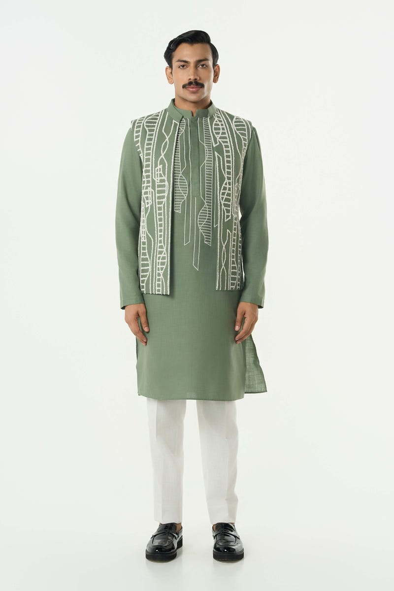 Grill Grid Bandi Jacket Set - Sage green