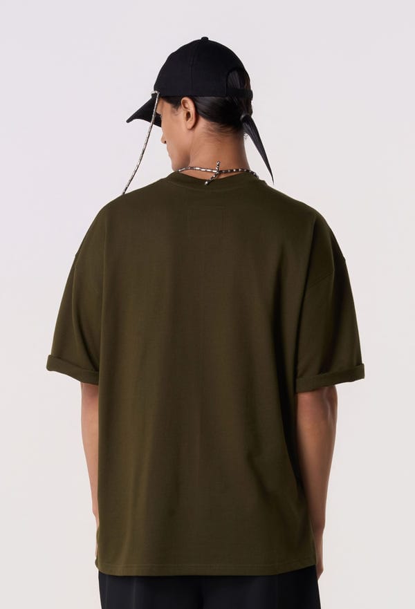 Line out Line — Multi-Patch Graphic T-Shirt Olive