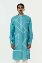 Meta Grid Kurta - Teal Blue view 1