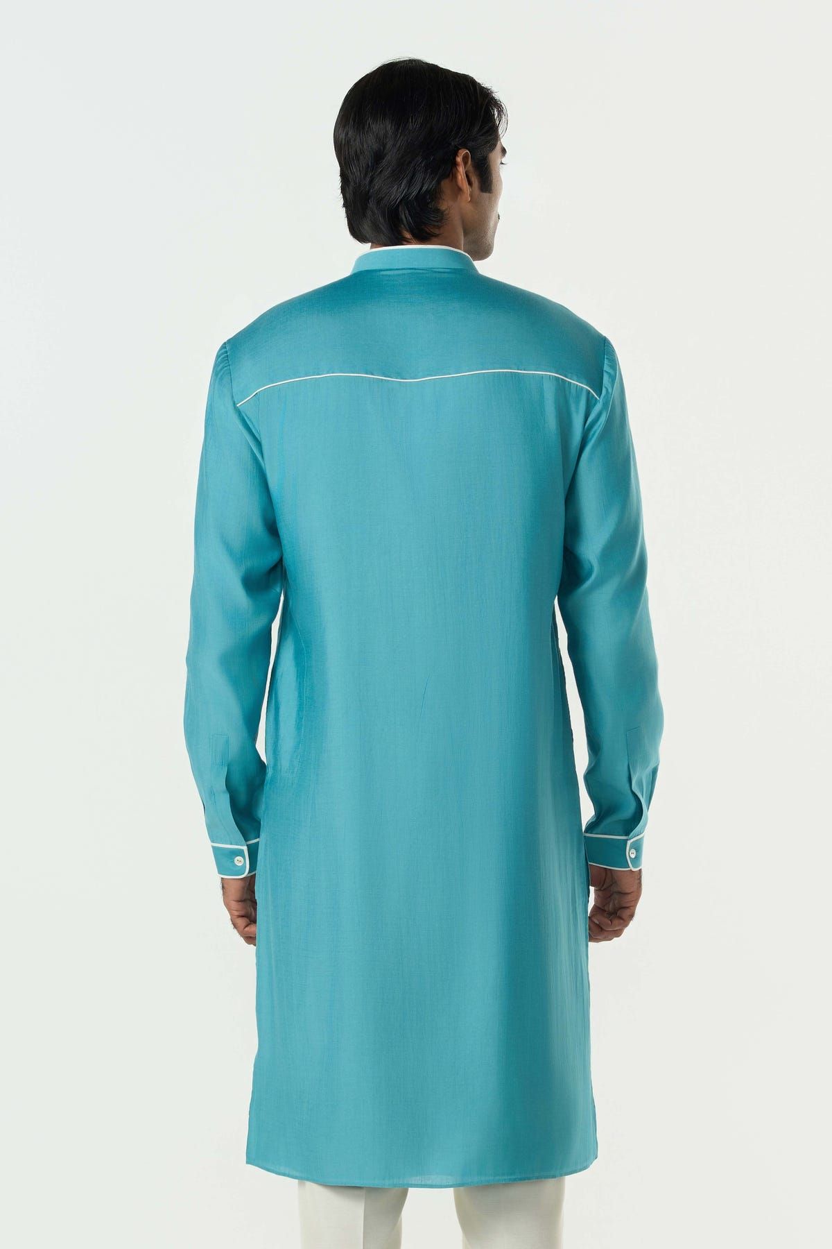 Meta Grid Kurta - Teal Blue - image 2