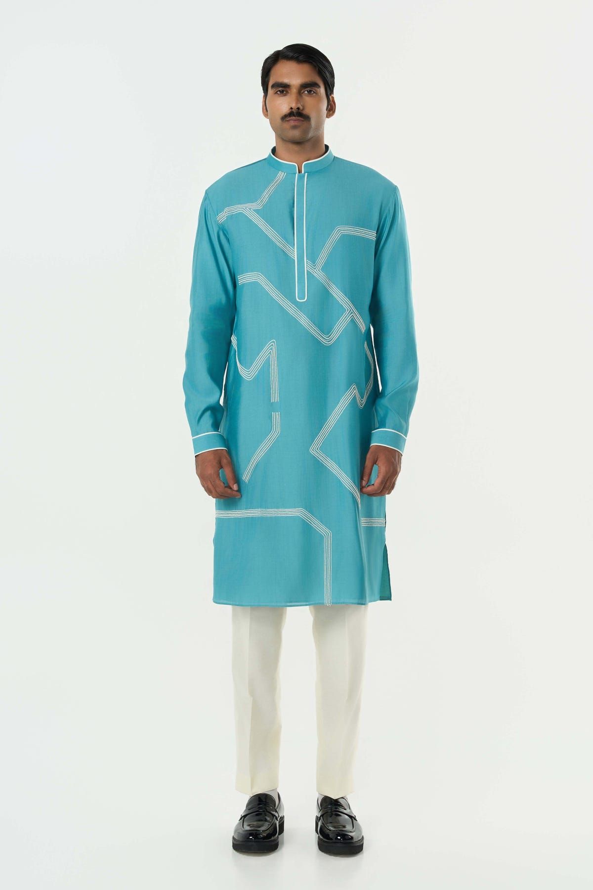 Meta Grid Kurta - Teal Blue - image 3