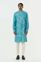 Meta Grid Kurta - Teal Blue view 3