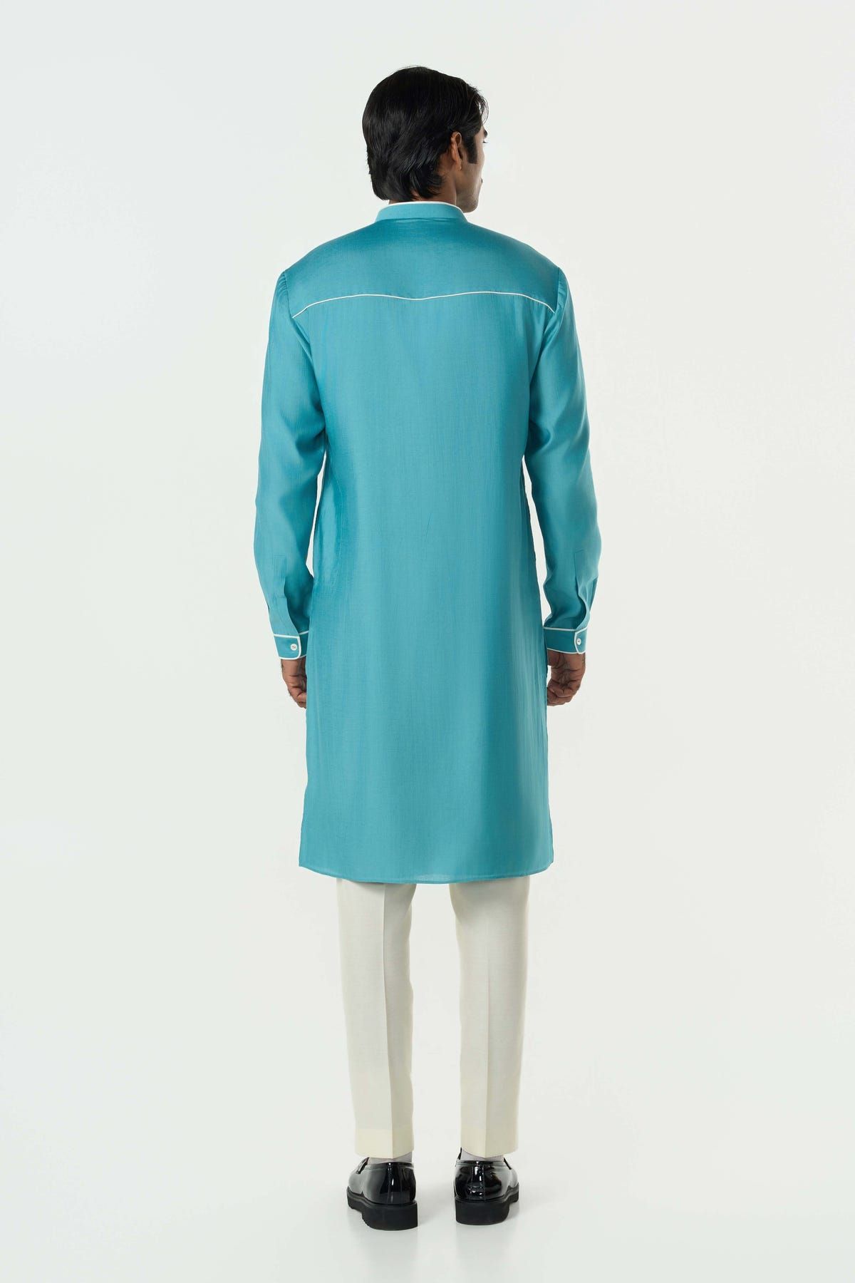 Meta Grid Kurta - Teal Blue - image 4