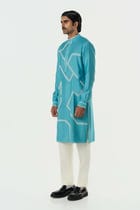Meta Grid Kurta - Teal Blue view 5