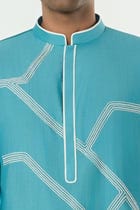 Meta Grid Kurta - Teal Blue view 6