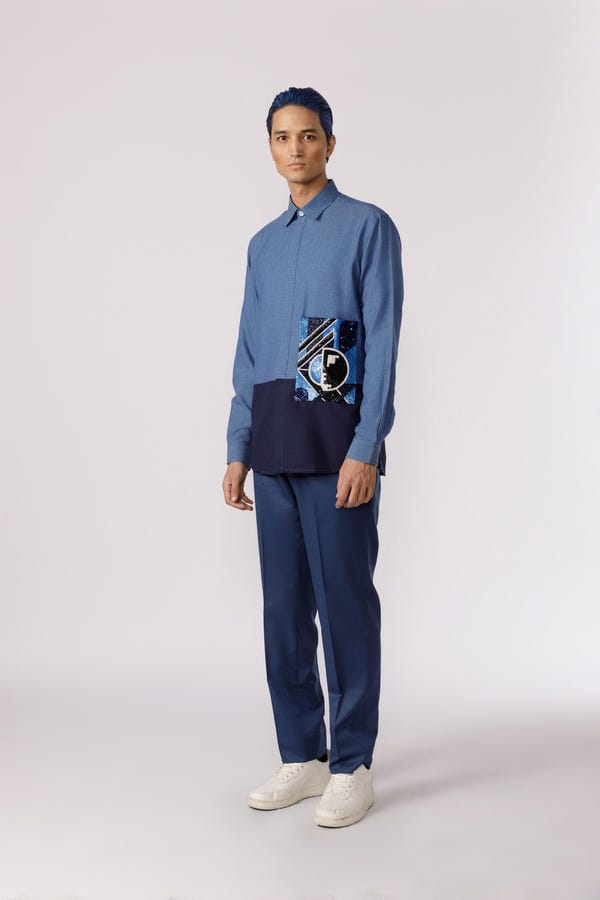 Line out Line — Shapes of emotion embroidered patchpocket shirt