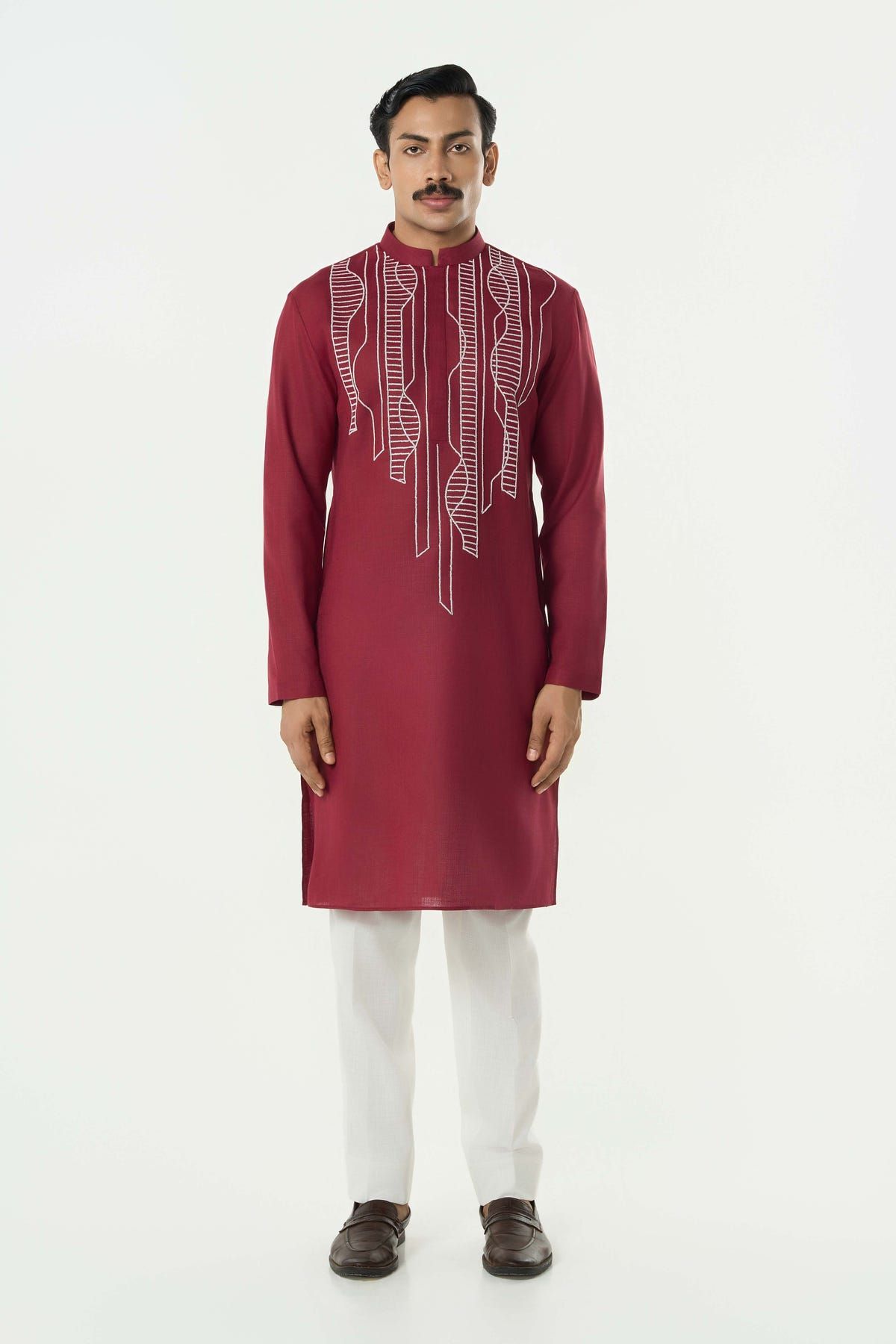 Grill Grid Kurta - Maroon - image 3