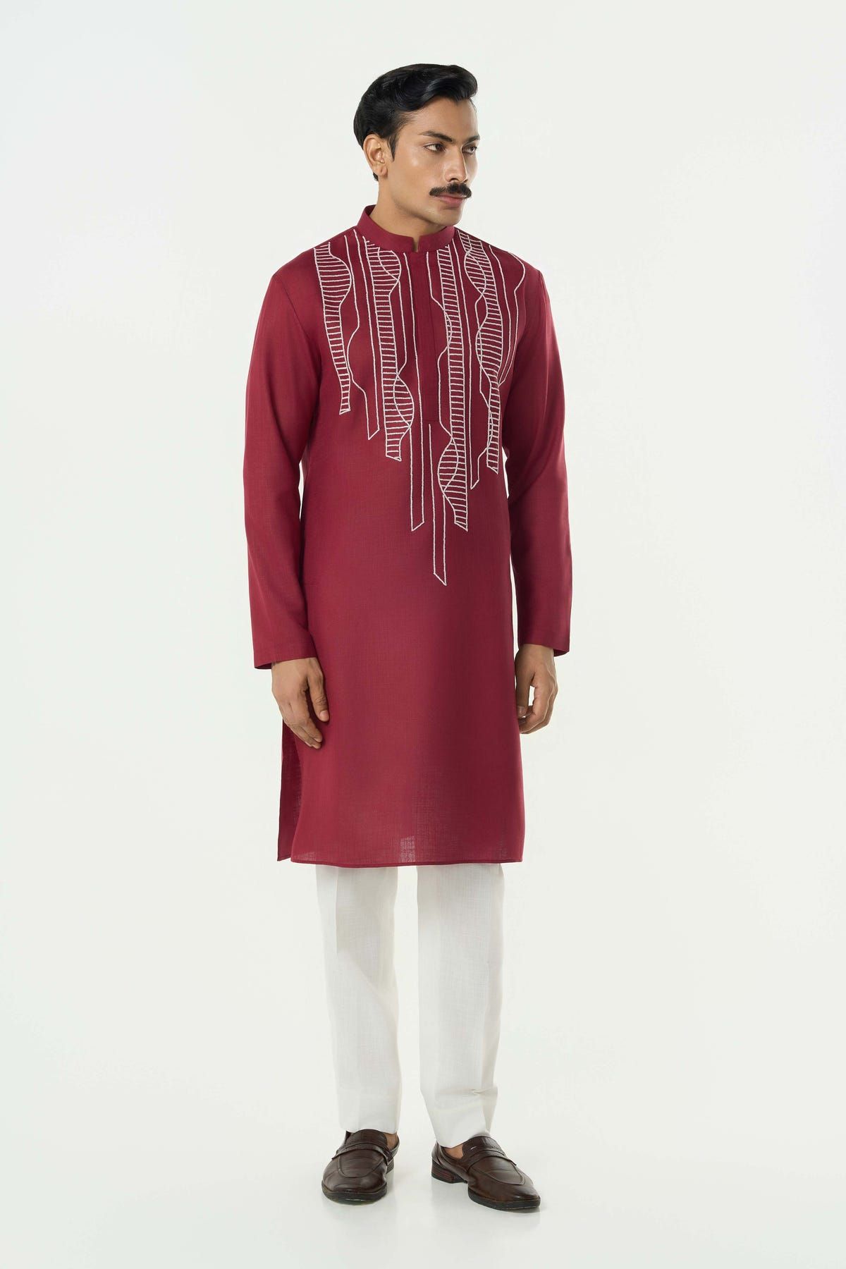 Grill Grid Kurta - Maroon - image 5