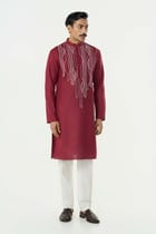 Grill Grid Kurta - Maroon view 5