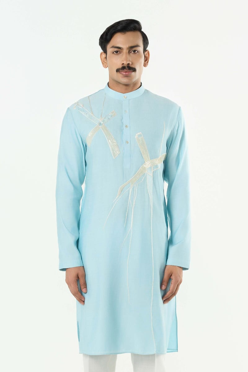 Axis Embroidered Kurta - Pastel Blue