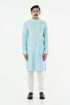 Axis Embroidered Kurta - Pastel Blue view 3