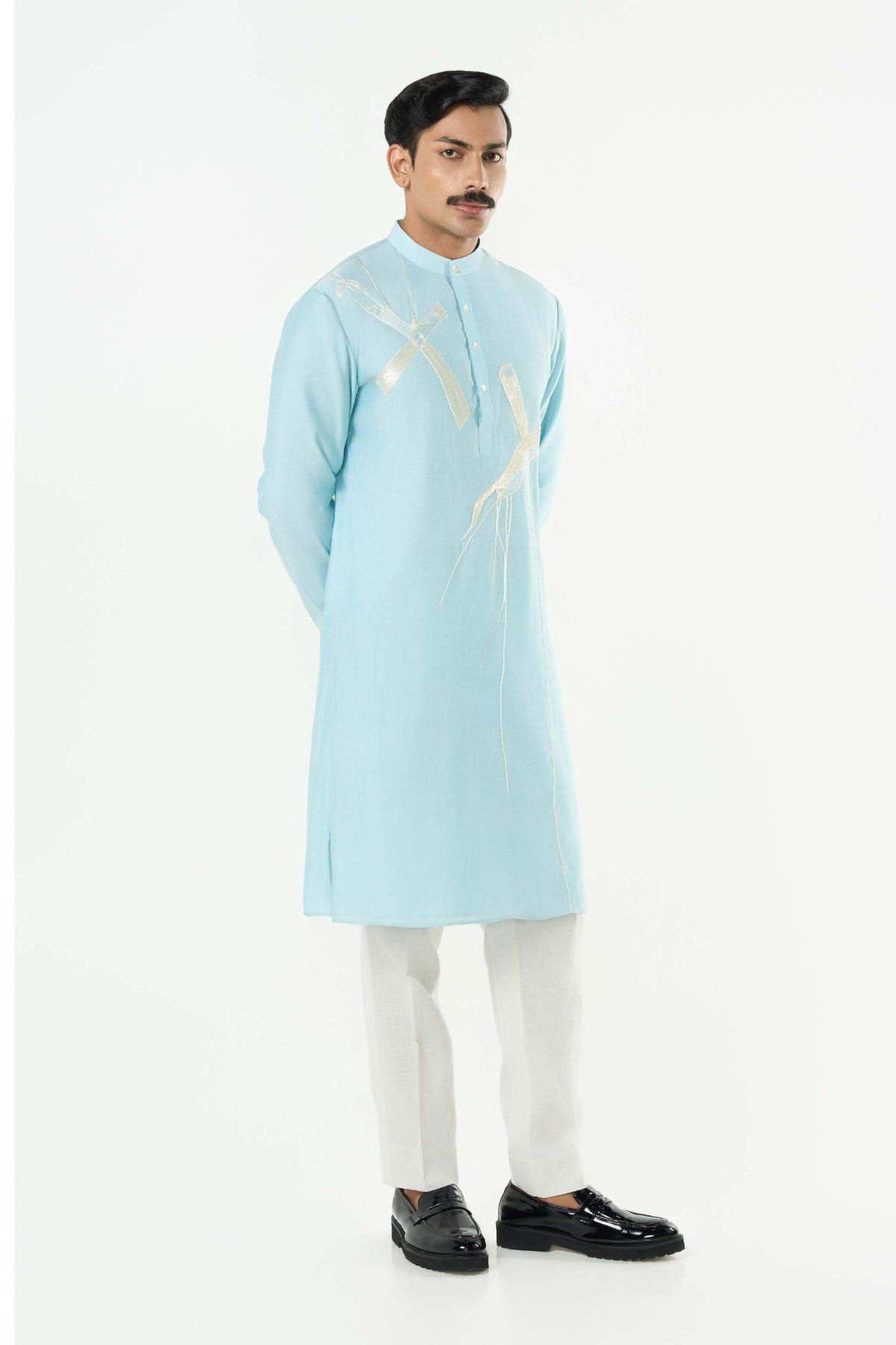 Axis Embroidered Kurta - Pastel Blue - image 5