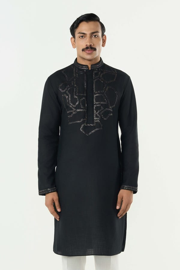 Line out Line — Geo Frame Kurta - Black