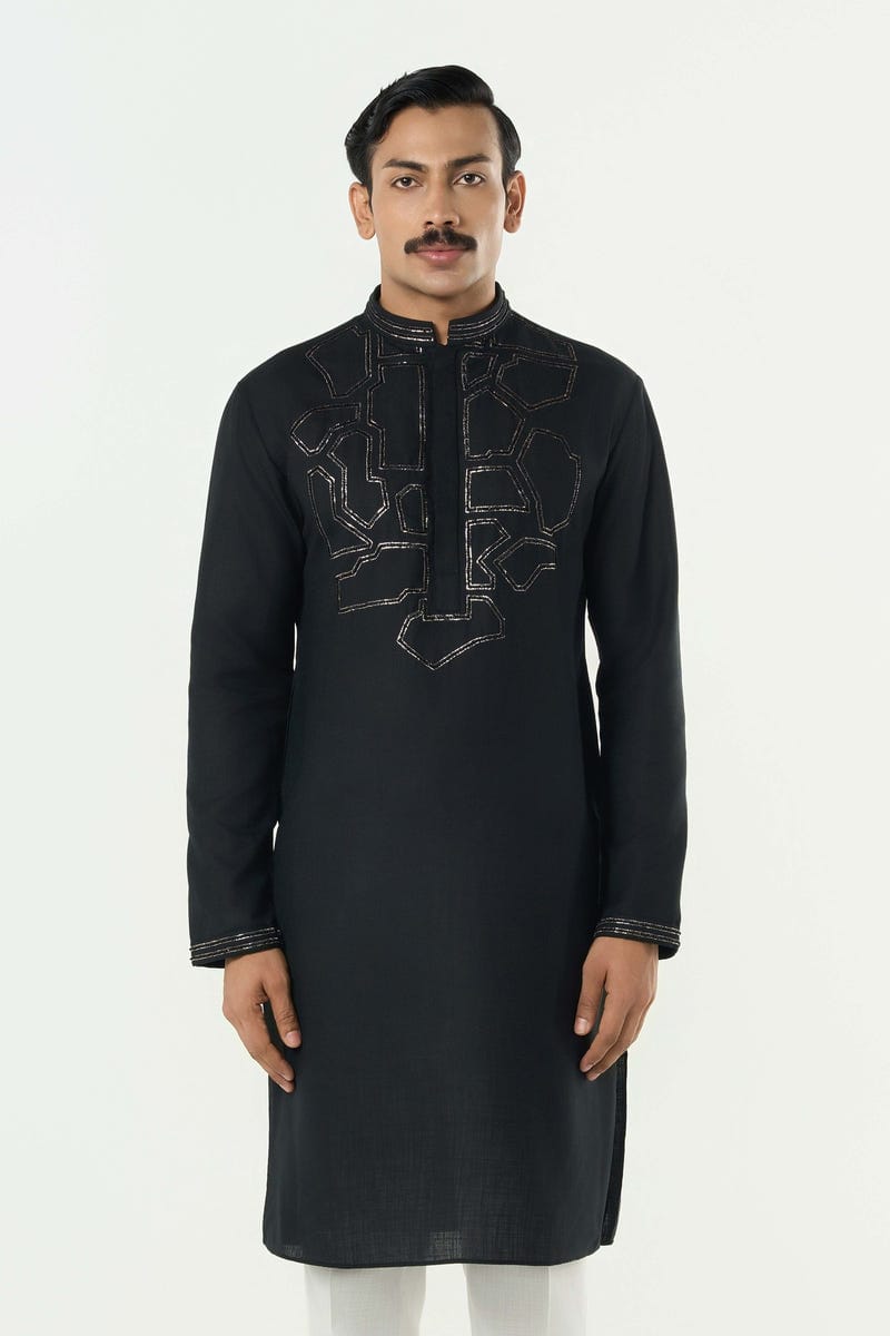 Geo Frame Kurta - Black