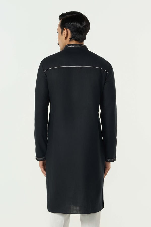 Line out Line — Geo Frame Kurta - Black