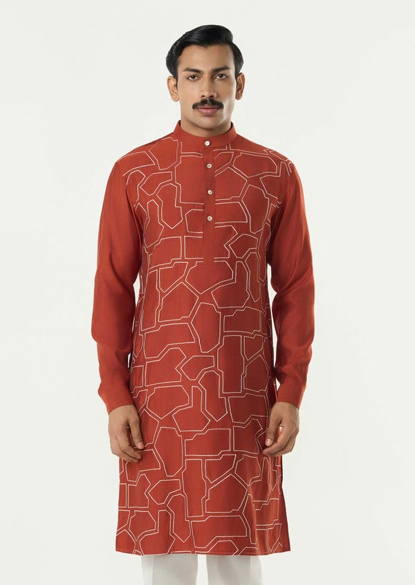 Line out Line — Geo Block Kurta - Rust