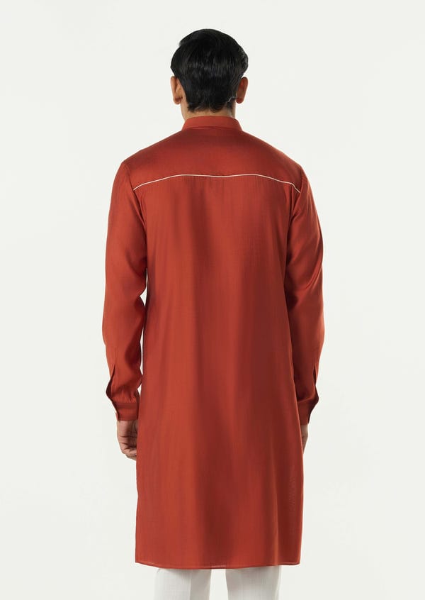Line out Line — Geo Block Kurta - Rust