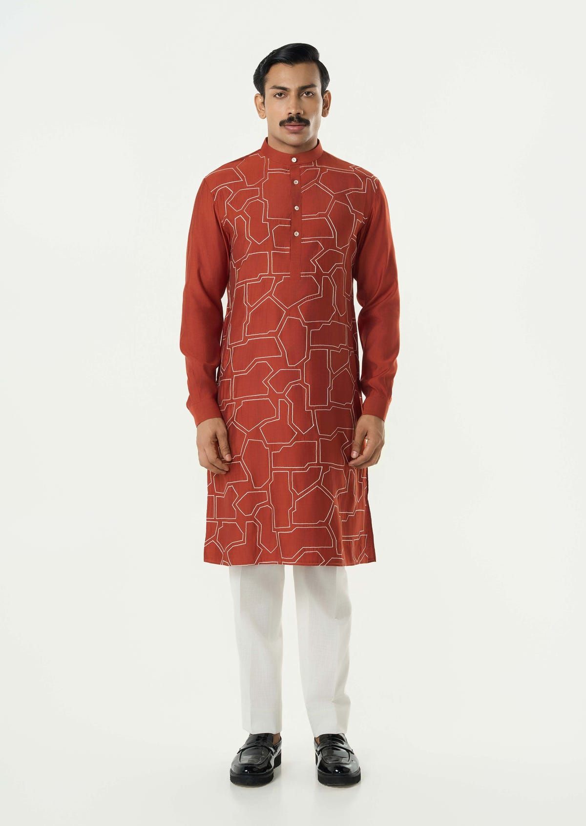 Geo Block Kurta - Rust - image 3