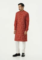 Geo Block Kurta - Rust view 5