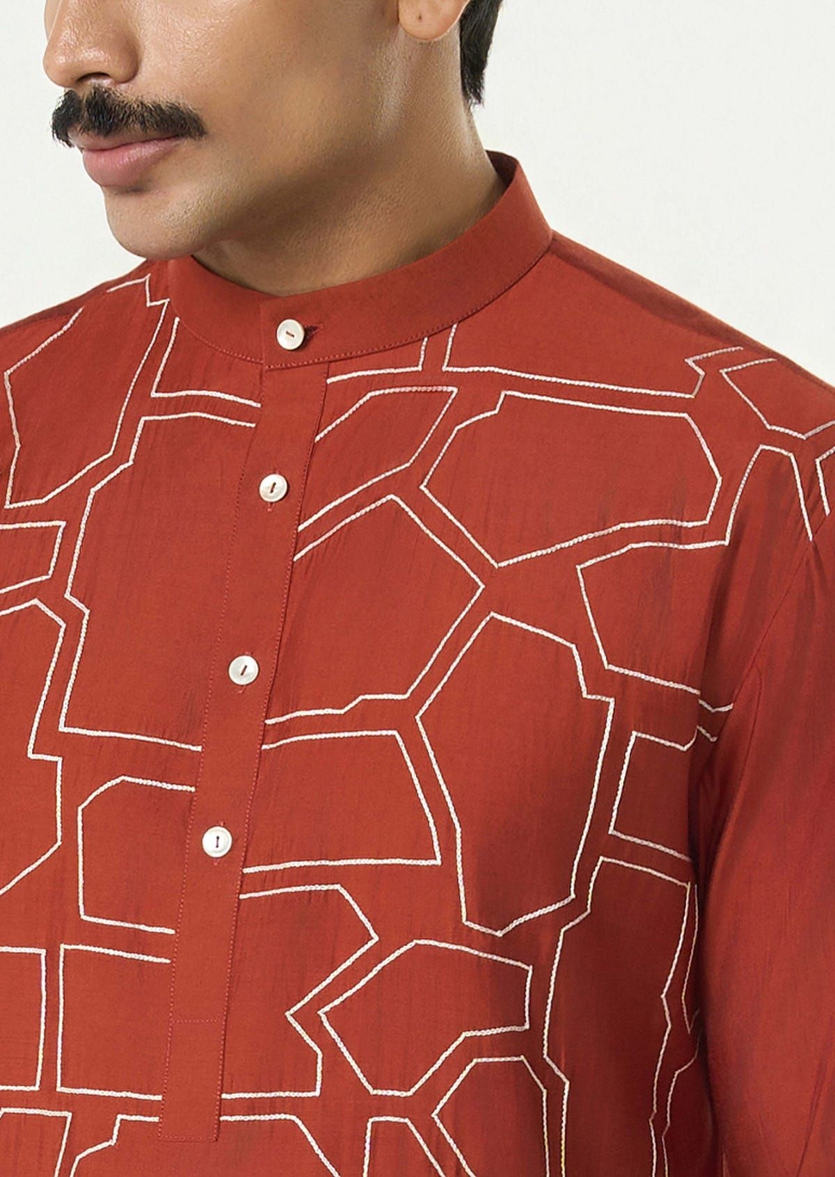 Geo Block Kurta - Rust - image 6