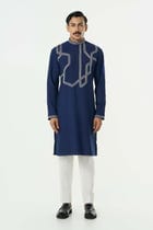 Meta Twist Kurta - Navy Blue view 3