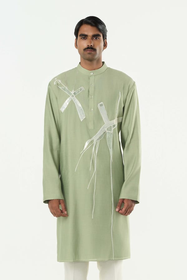 Line out Line — Axis Embroidered Kurta - Sage Green
