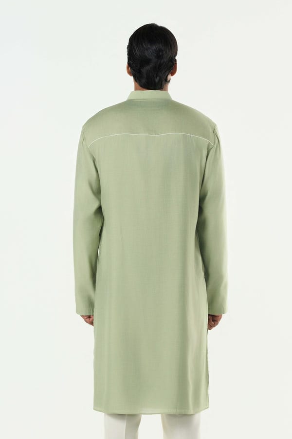 Line out Line — Axis Embroidered Kurta - Sage Green