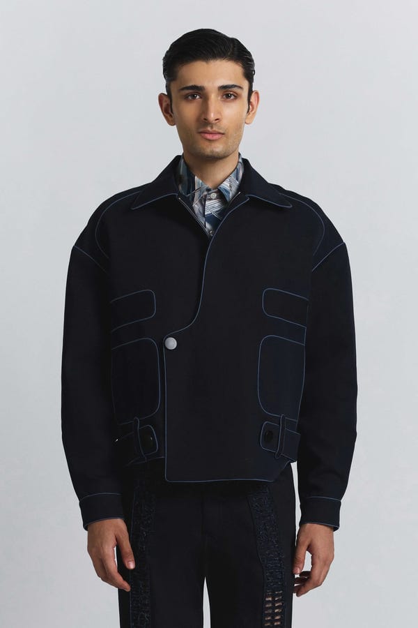 Line out Line — Navy Piping Bomber Jacket