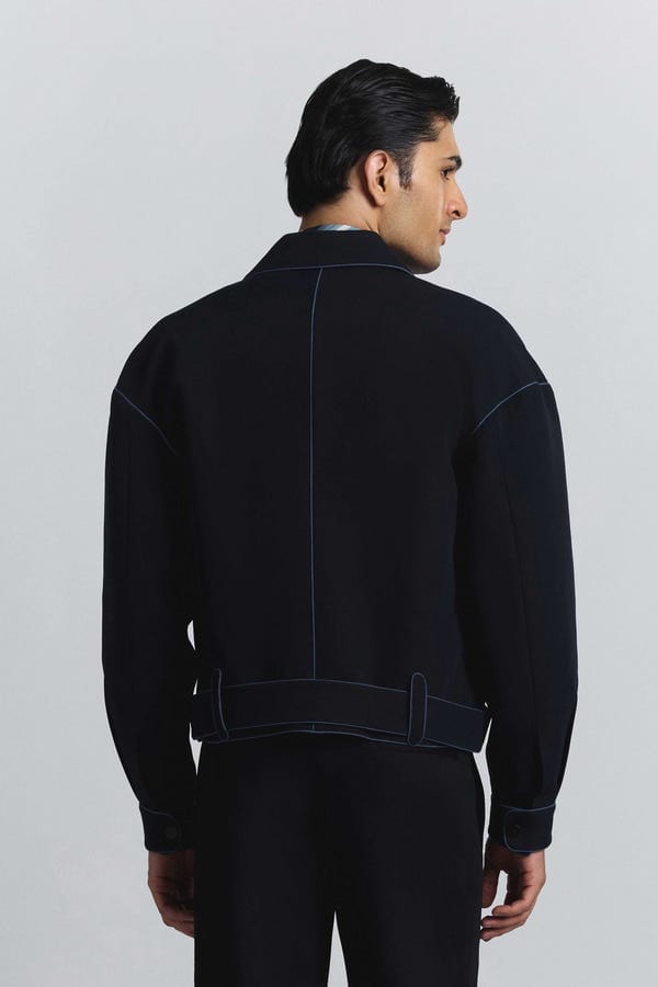 Line out Line — Navy Piping Bomber Jacket
