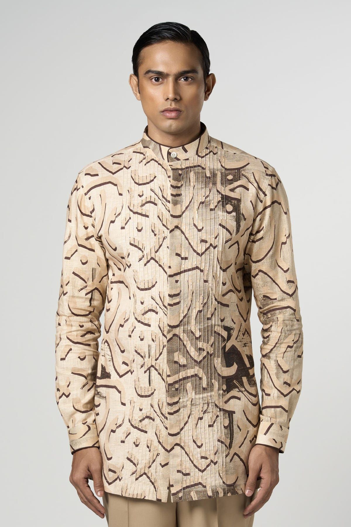 Beige Stucco Pin Tuck Kurta - image 1